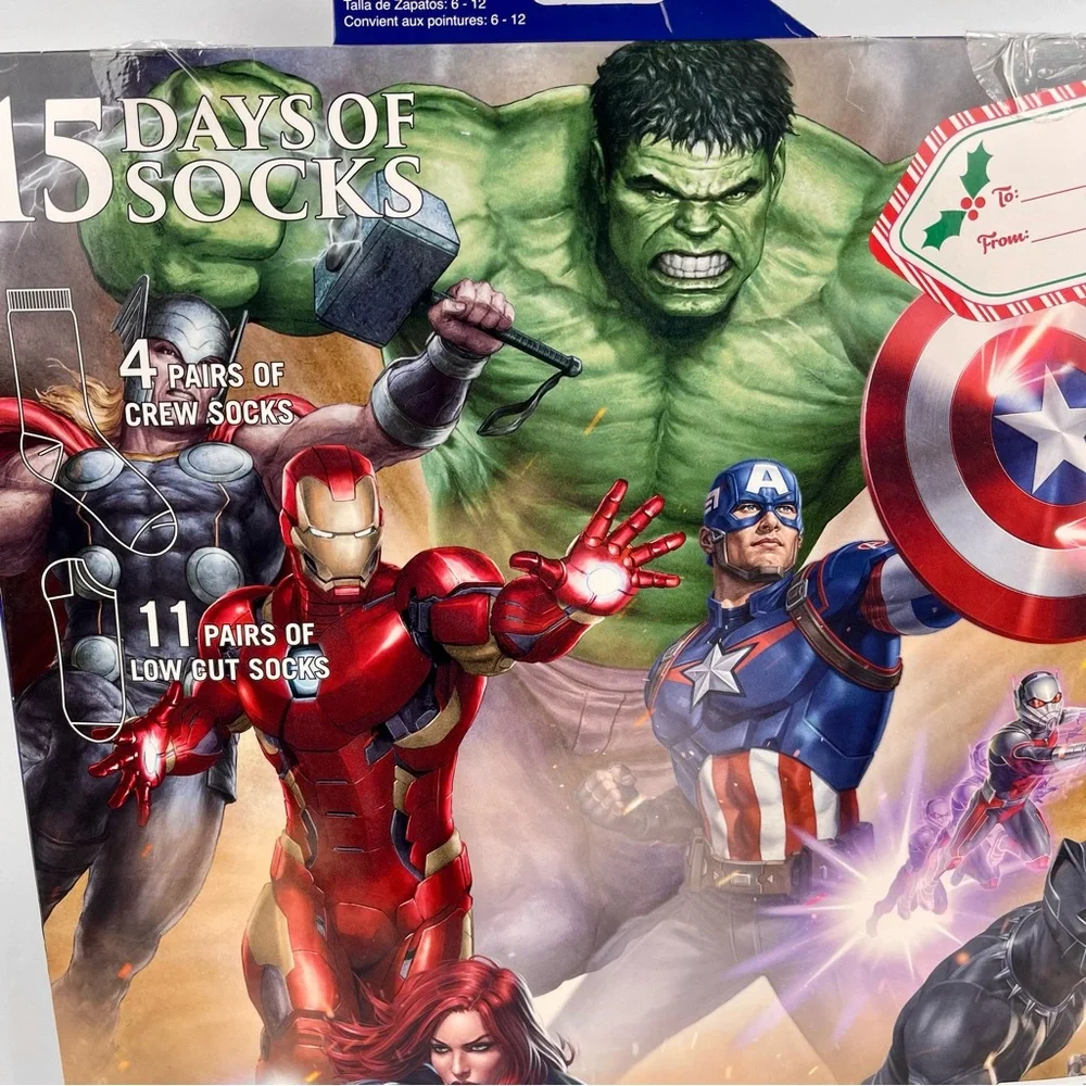 Marvel 15 Days of Socks Advent Calendar 15pk Men’s Shoe Size 6-12 Hulk Iron Man - Picture 11 of 11